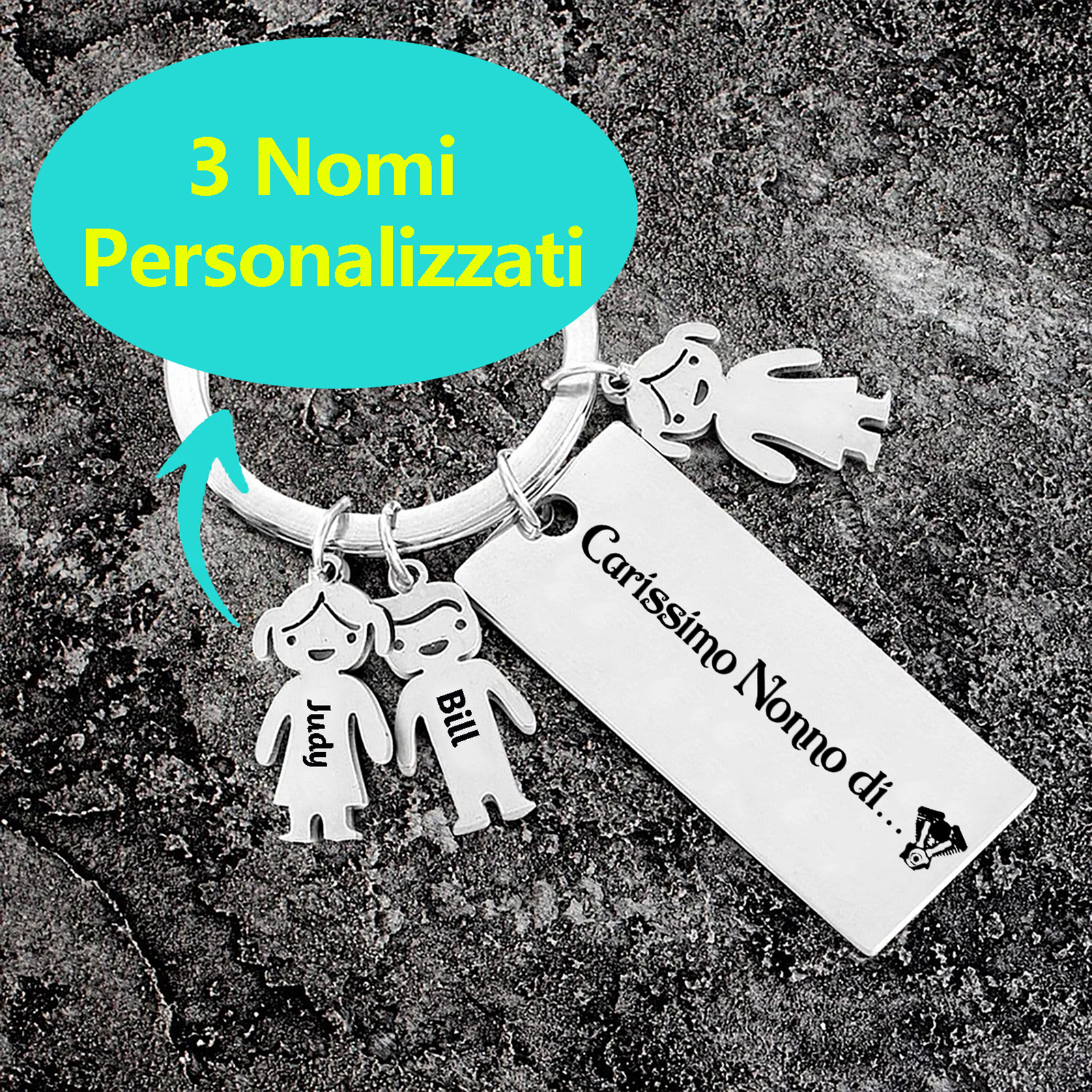 Portachiavi con ciondolo bambino 3 nomi personalizzati regalo per nonno festa dei nonni