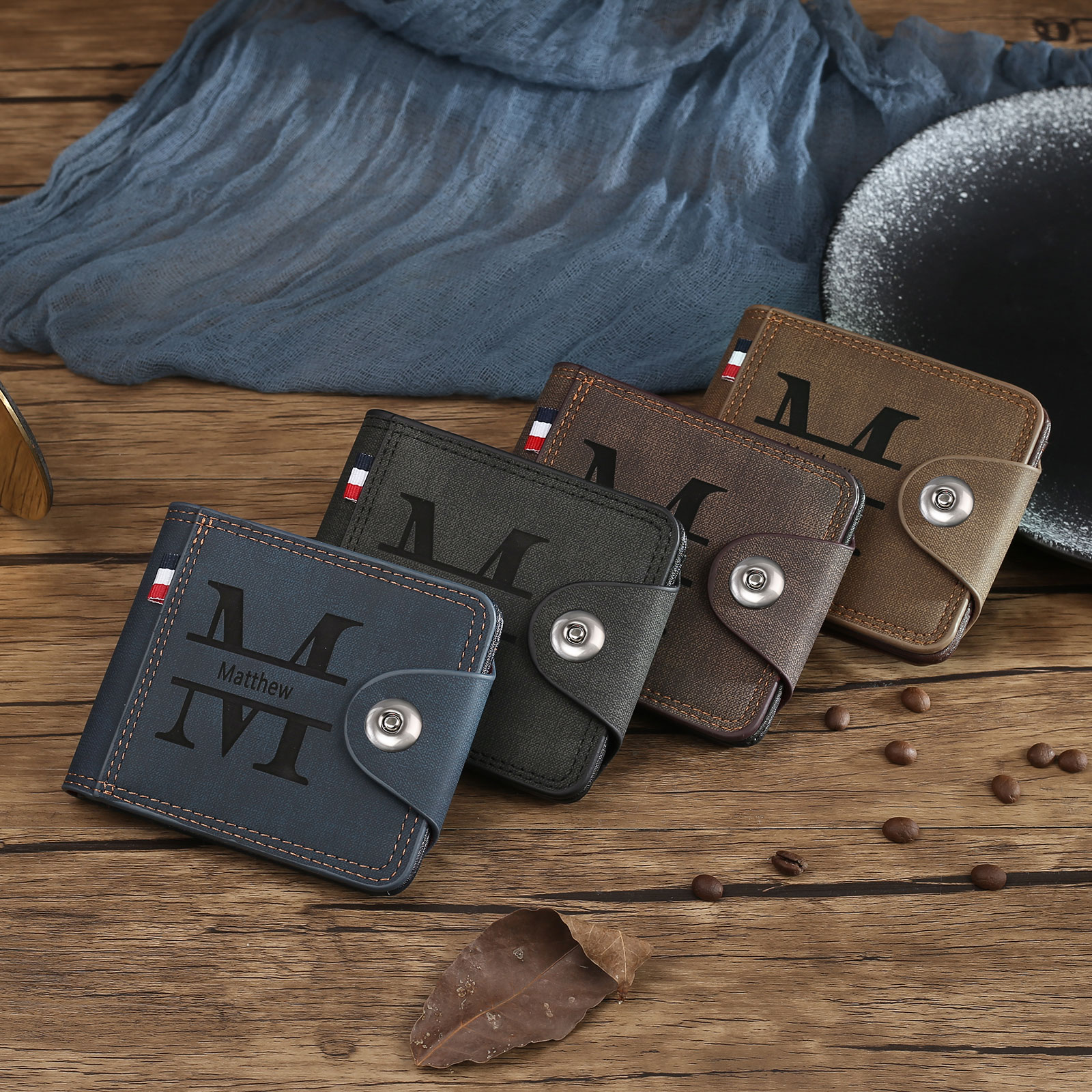 Portafoglio in PU pelle da uomo 1 nome 1 lettera e 1 foto personalizzabili regalo per uomo