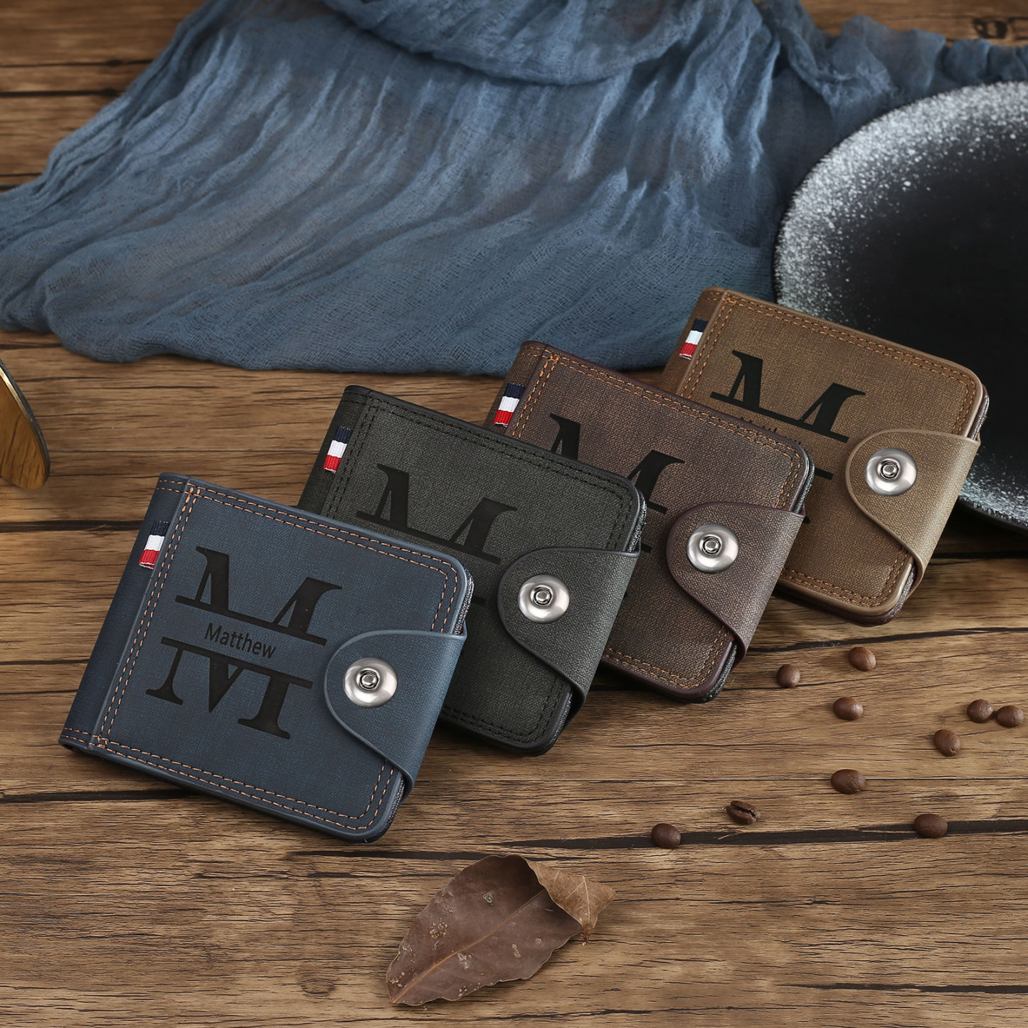 Portafoglio in PU pelle da uomo 1 nome 1 lettera e 1 foto personalizzabili regalo per uomo