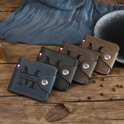 Portafoglio in PU pelle da uomo 1 nome 1 lettera e 1 foto personalizzabili regalo per uomo