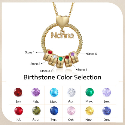 Collana con ciondolo nonna 5 nomi incisioni e pietre di nascita personalizzate