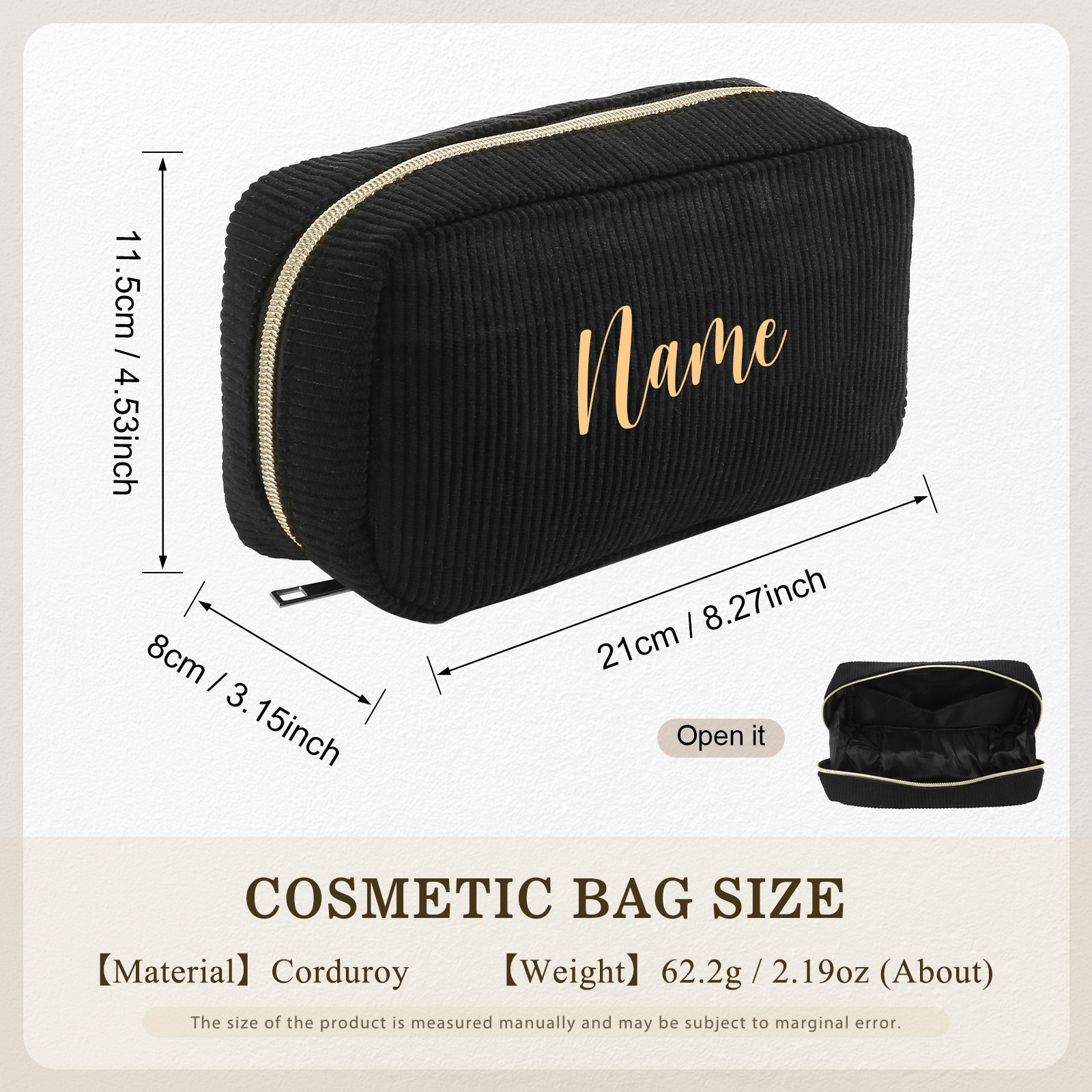 Borsa per cosmetici in velluto a coste per donna 1 nome personalizzato regalo per donna