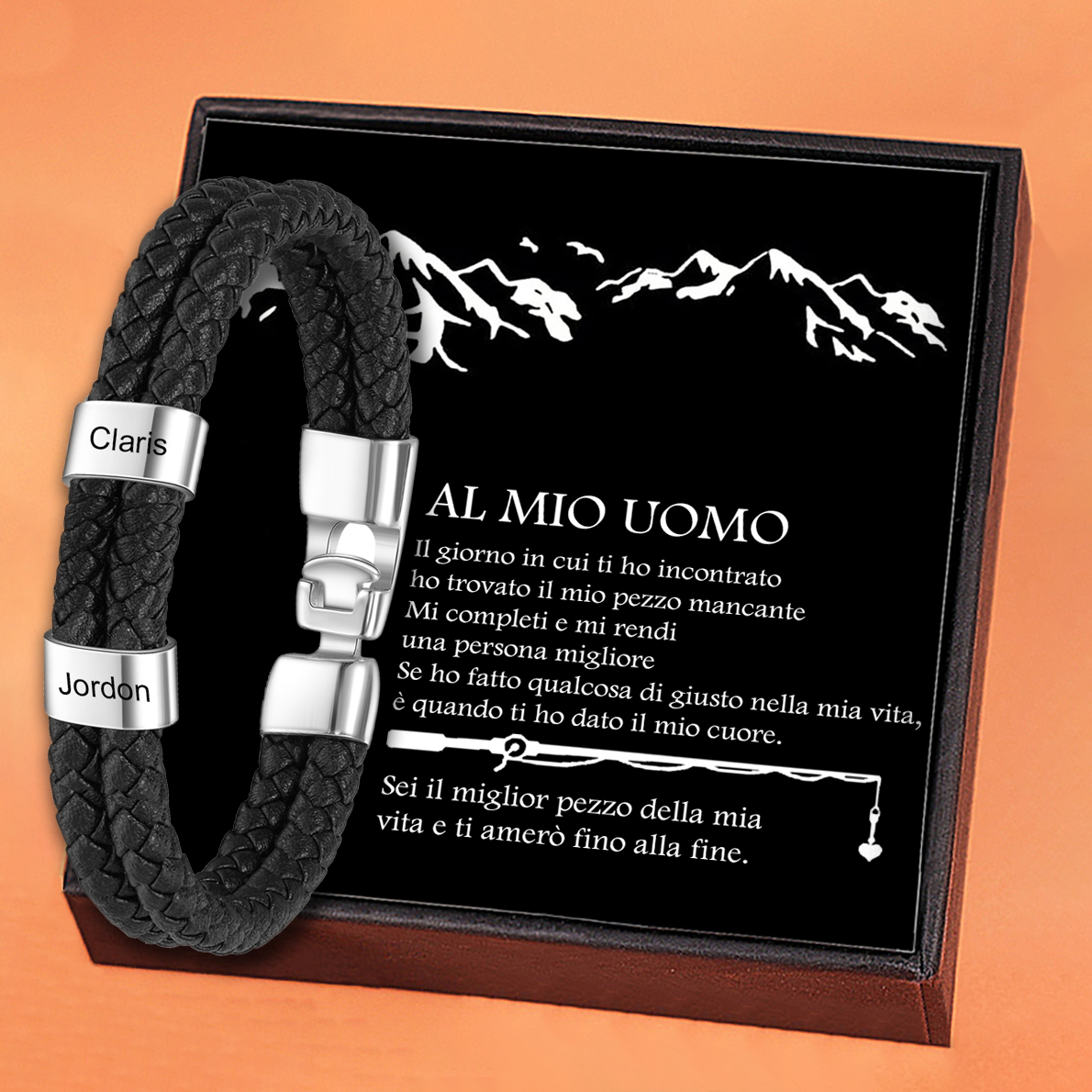 A MIO UOMO-Bracciale in pelle 2 nomi personalizzati regalo coppia