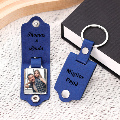Portachiavi Pelle 1 foto e 2 nomi personalizzabili regalo per Papà