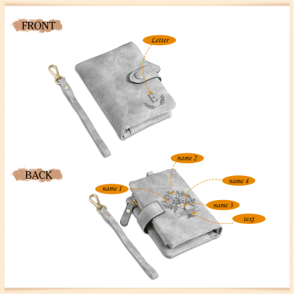 Portafoglio Albero della vita in PU pelle con 4 nomi & 1 testo & 1 lettera personalizzati per donna