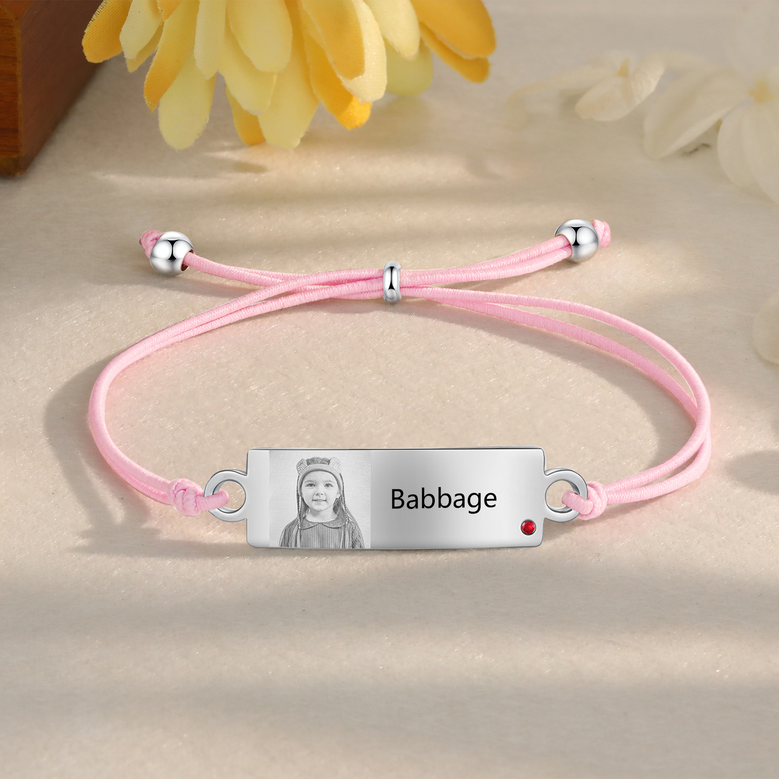 Braccialetto regorabile 1 foto e 1 nome e 1 pietra di nascita personalizzati regalo per scuola bambina