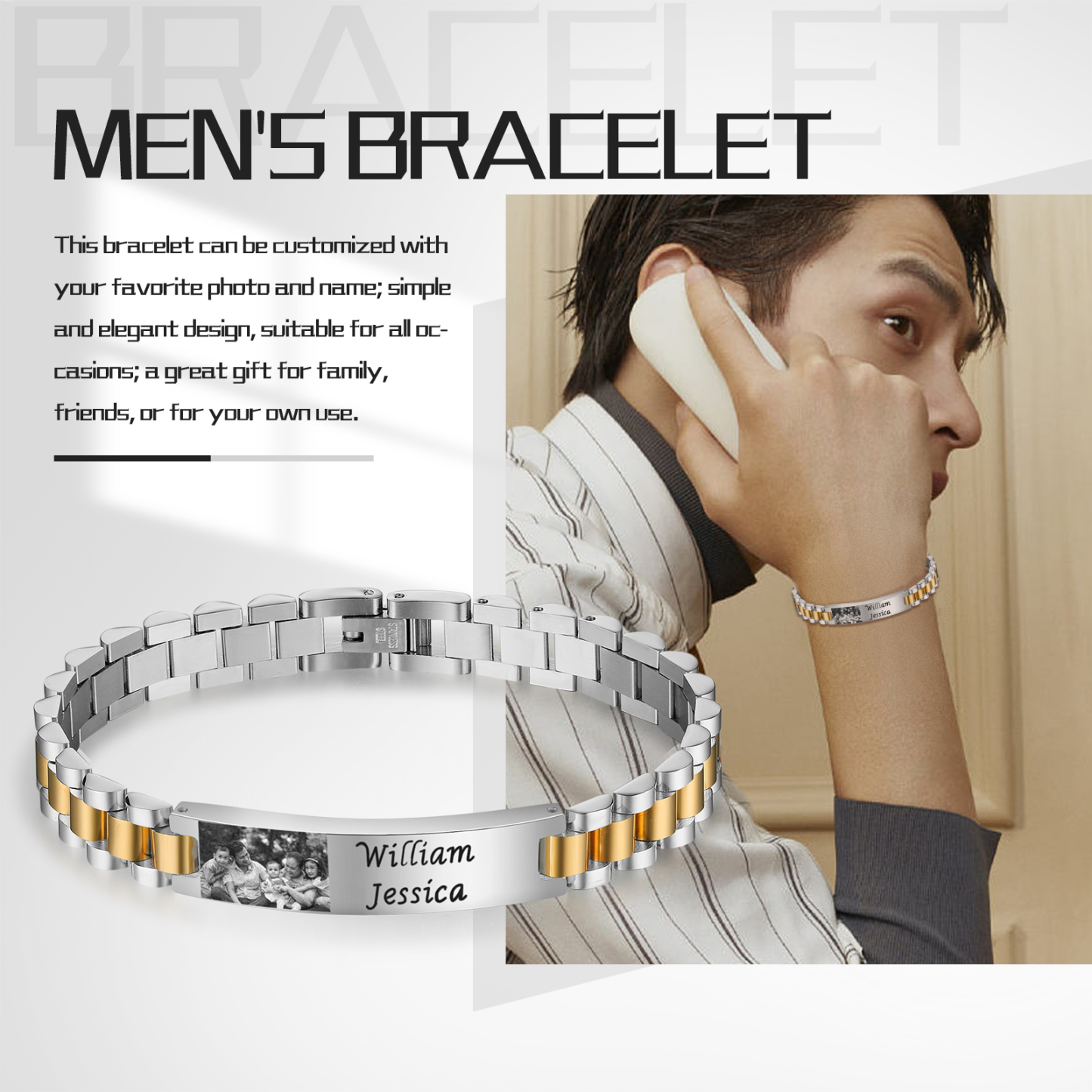 Bracciale da uomo acciaio inox con foto personalizzato