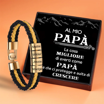 Bracciale Uomo Personalizzato in Pelle – Incisione 4 Nomi – Regalo Elegante per Papà o Lui | Jessemade