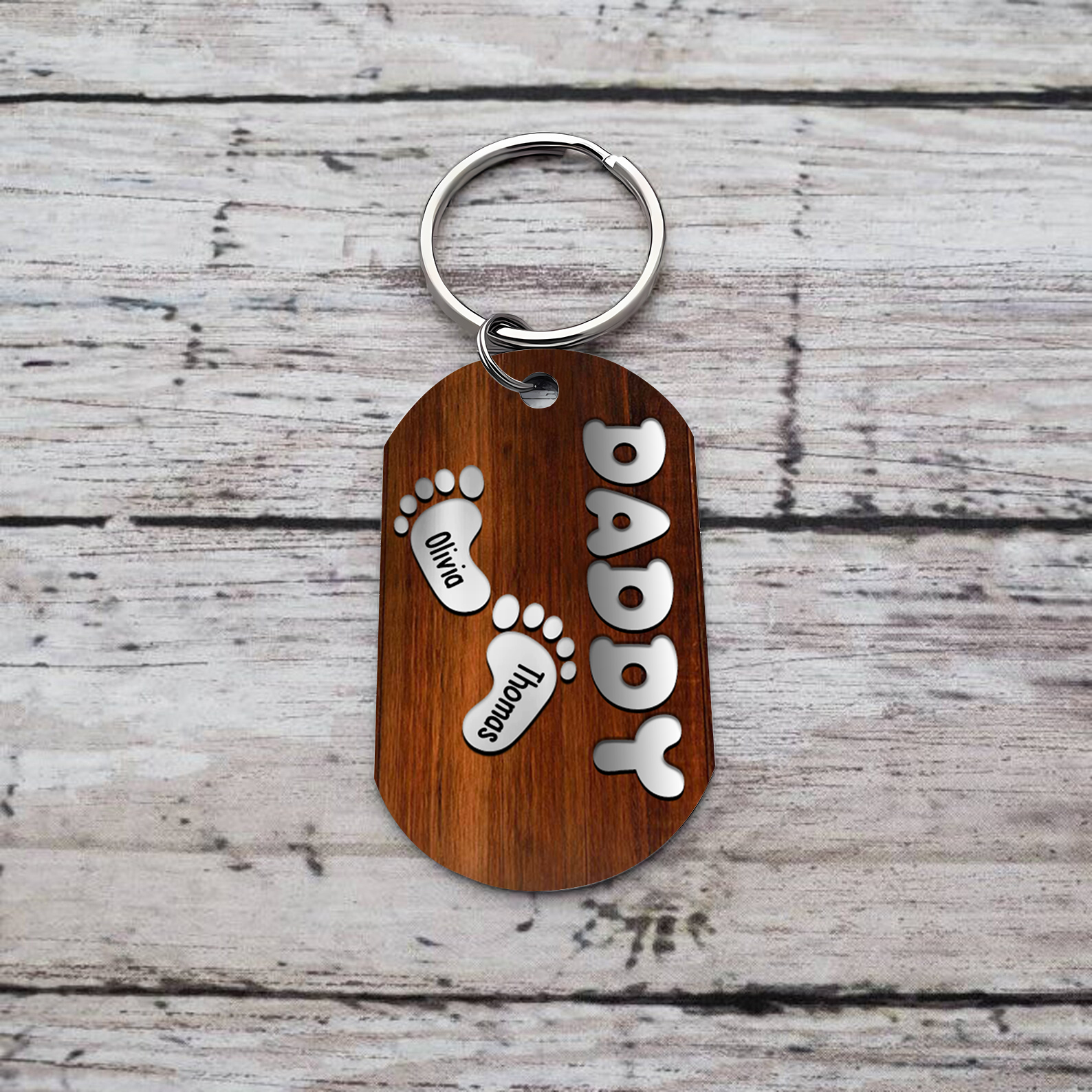 Nonno-Portachiavi con piedino 2 nomi e 1 testo personalizzati regalo per papà/nonno