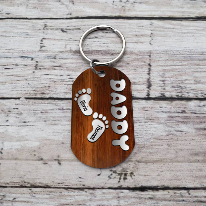 Nonno-Portachiavi con piedino 2 nomi e 1 testo personalizzati regalo per papà/nonno