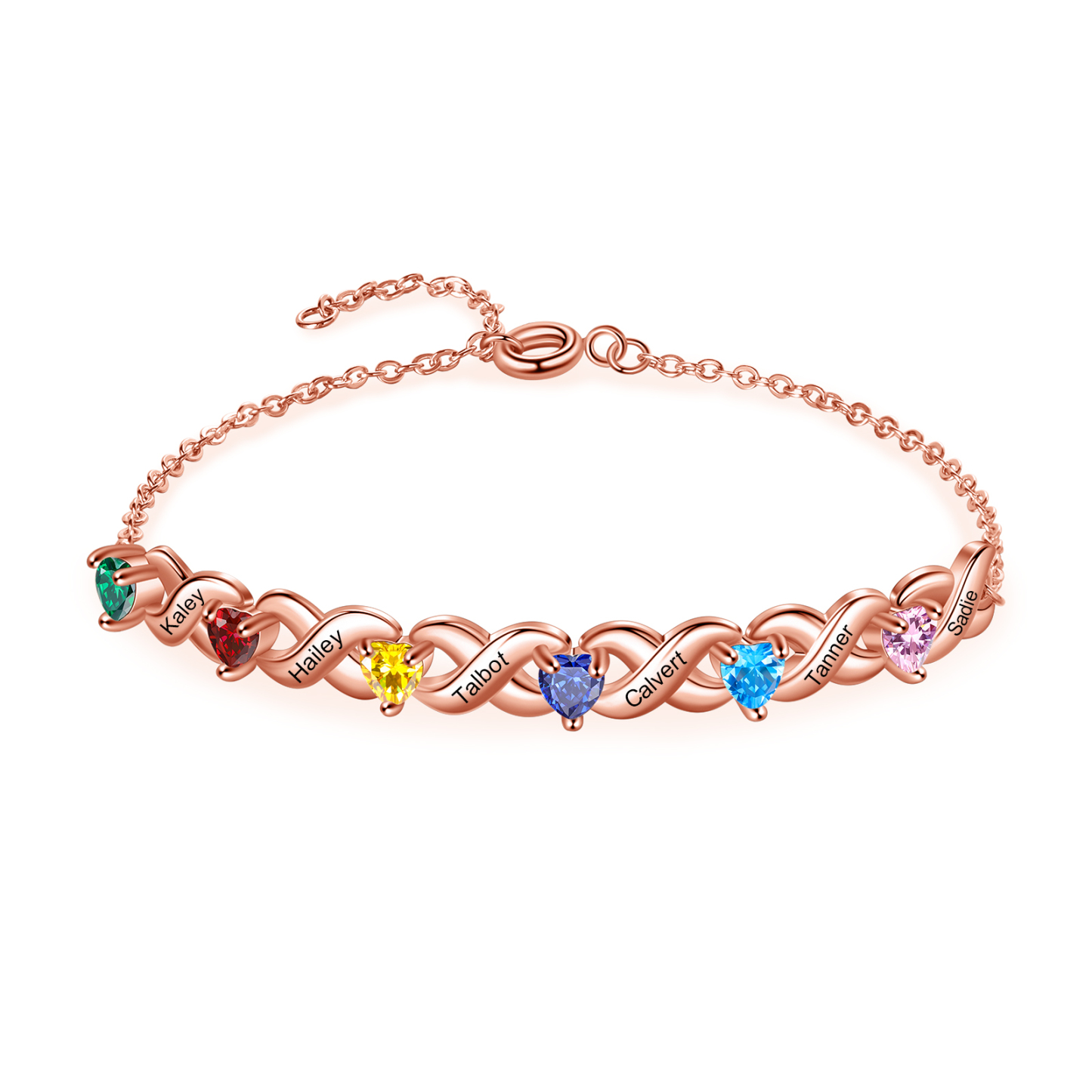 Festa della Mamma Braccialetto personalizzato con 6 nomi e 6 cuore pietre di nascita regalo per donna