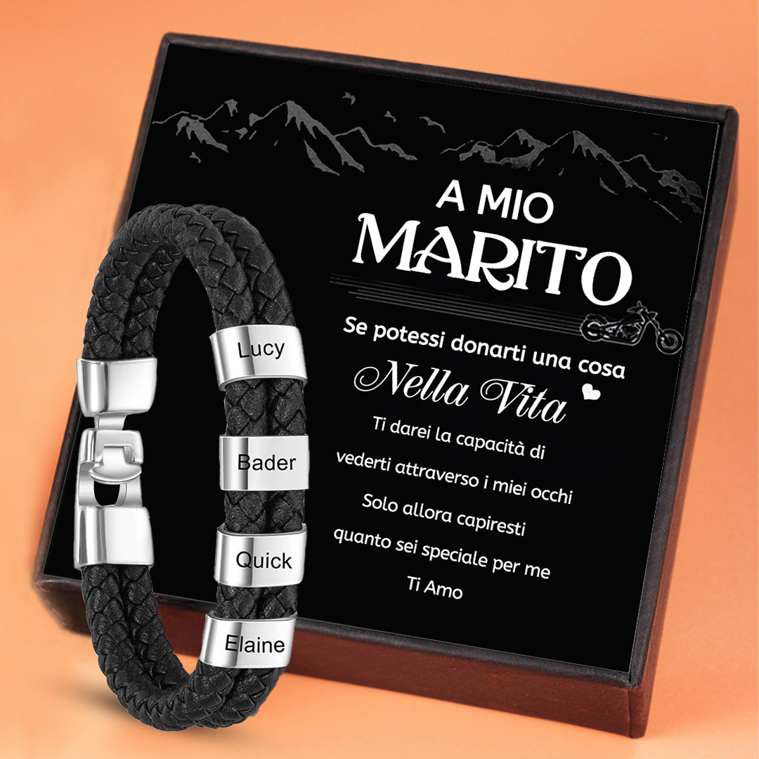 A MIO MARITO Bracciale in pelle 4 incisioni di nomi personalizzabili
