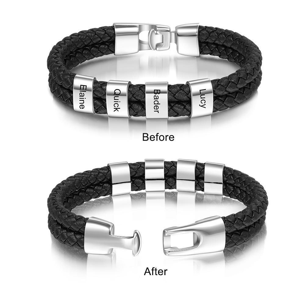 A MIO PAPÀ-Braccialetto di pelle intrecciatta con 4 nomi personalizzati di perline regalo per la festa del papà | Jessemade