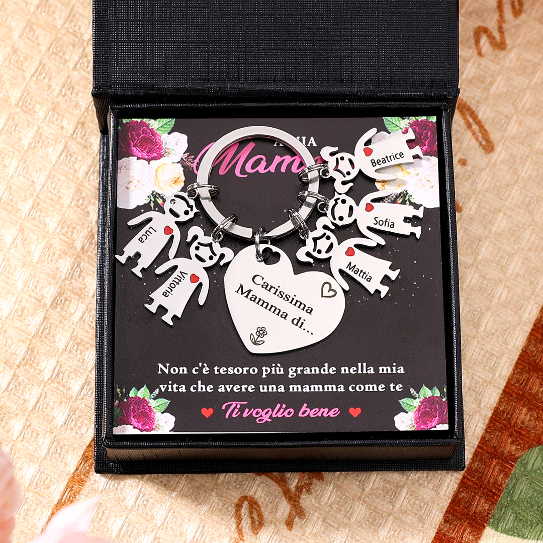 Festa della Mamma Carissima mamma di-Portachiavi a cuore con 5 ciondolo bambino 5 nomi personalizzato regalo per mamma