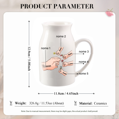 Vaso di ceramica con mano passando il fiore 5 nomi personalizzati per nonna/mamma