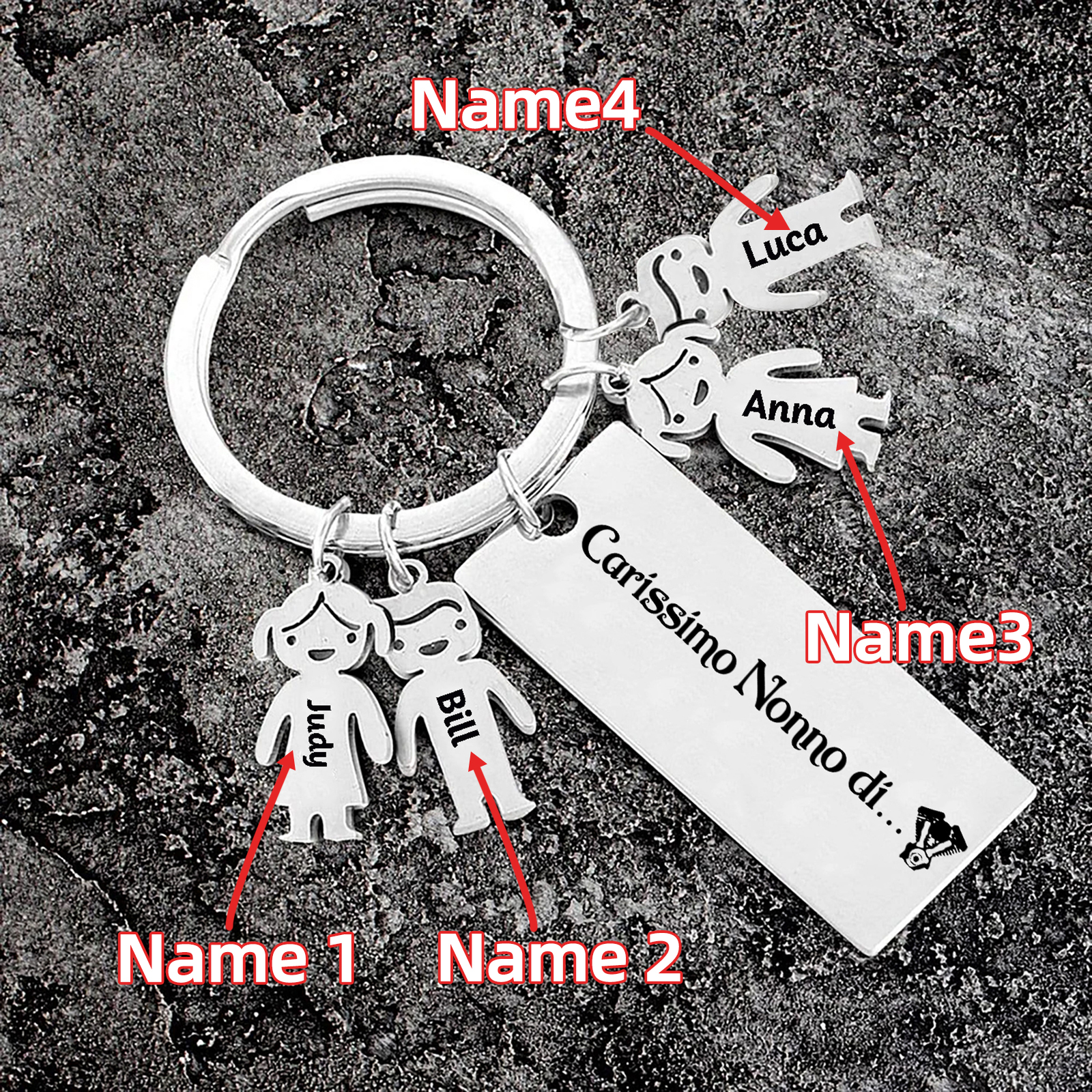 Portachiavi con ciondolo bambino 4 nomi personalizzati regalo per nonno festa dei nonni