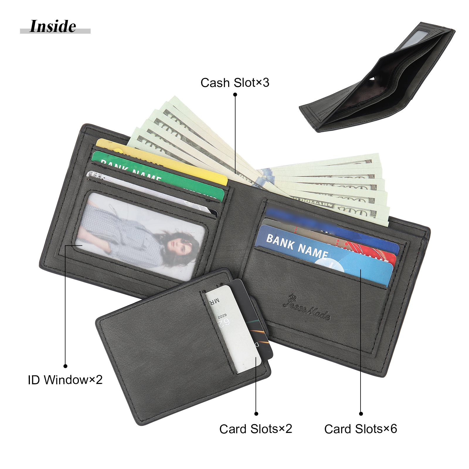 Personalized Leather Wallet Gift Box Set with Keychain Customizable Photo,Text ,Name and Letter Wallet Gift for Him