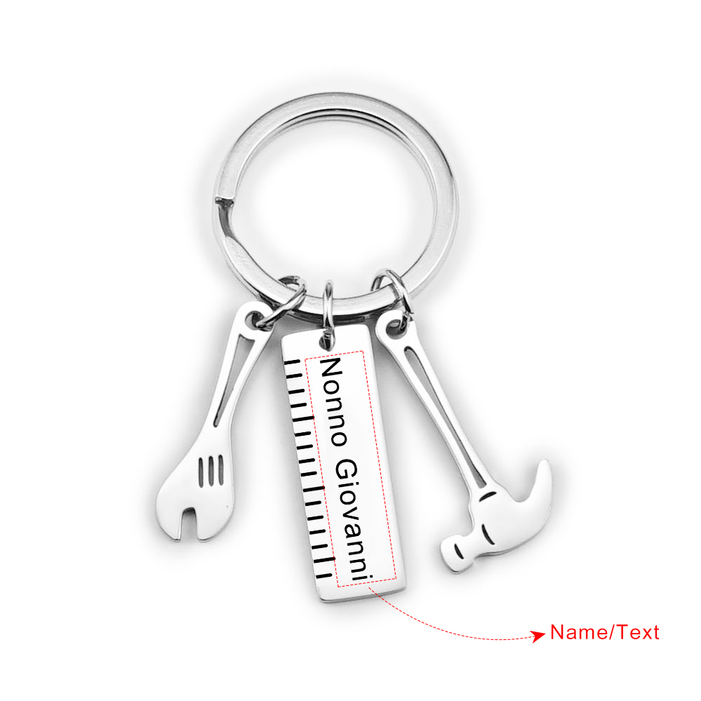 Portachiavi con ciondolo kit di utensili 1 testo o nome personalizzabile liberamente per papà uomo