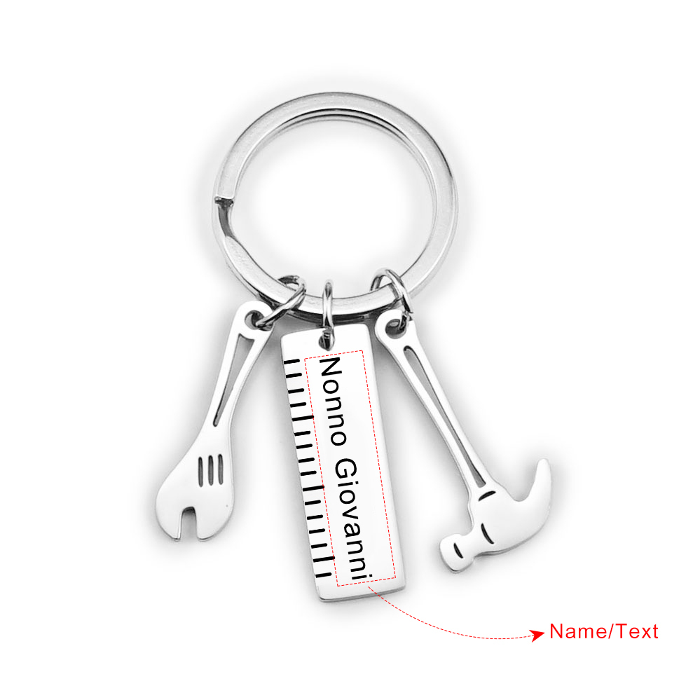 Portachiavi con ciondolo kit di utensili 1 testo o nome personalizzabile liberamente per papà uomo