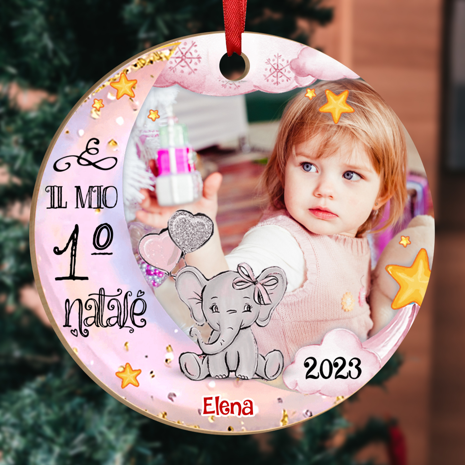 IL MIO 1º NATALE-Ciondolo di legno per bambino bambina foto nome personalizzabile