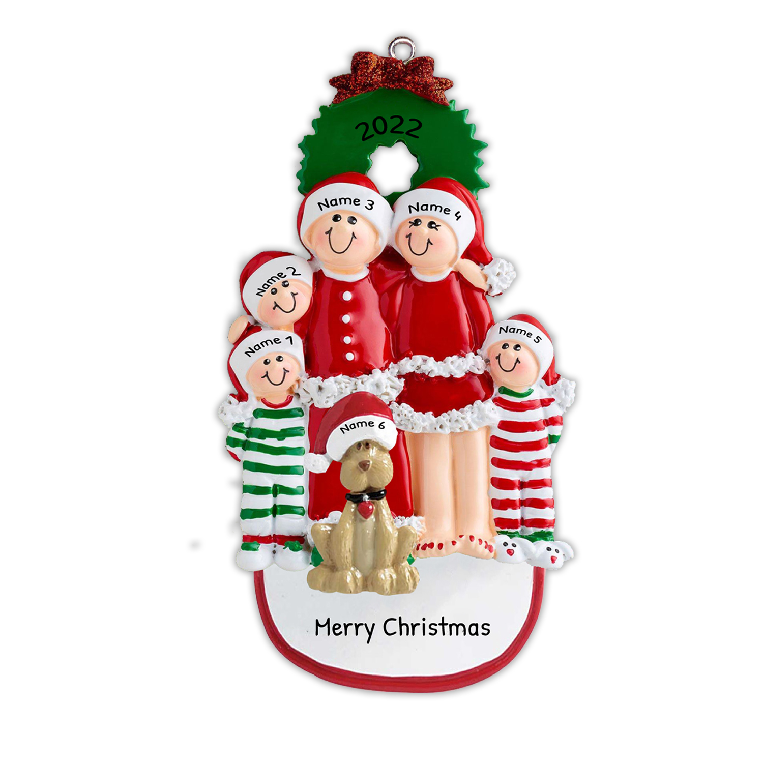 Famiglia in vestito natalizio con cane carino 6 nomi personalizzabili