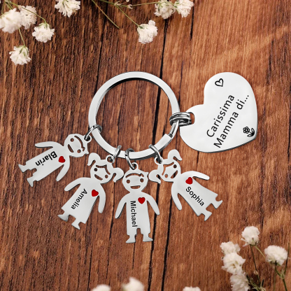 Festa della Mamma Carissima mamma di-Portachiavi a cuore con 4 ciondolo bambino 4 nomi personalizzato regalo per mamma