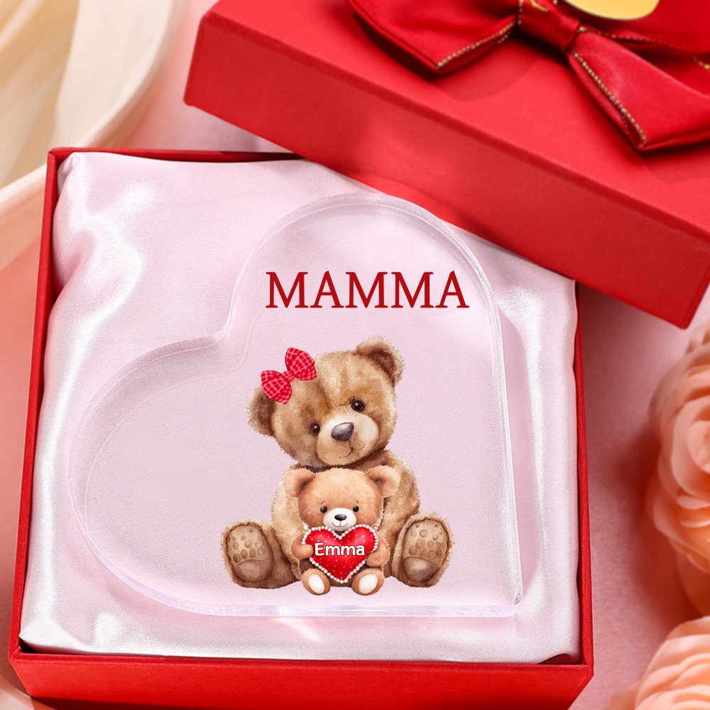 MAMMA Decorazione acrilica con 1 orsacchiotto a forma di cuore 1 nome e 1 testo personalizzati per mamma/nonna