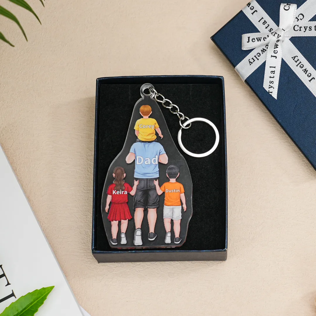 Portachiavi/Pendente Acrilico Personalizzato Incisione con 2-4 Nomi – Regalo Speciale per Papà e Famiglia | Jessemade