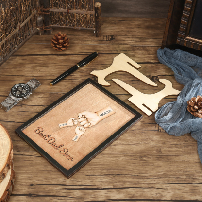 Targa di Legno pugno a pugno 3 nomi e 1 testo personalizzati regalo Per papà