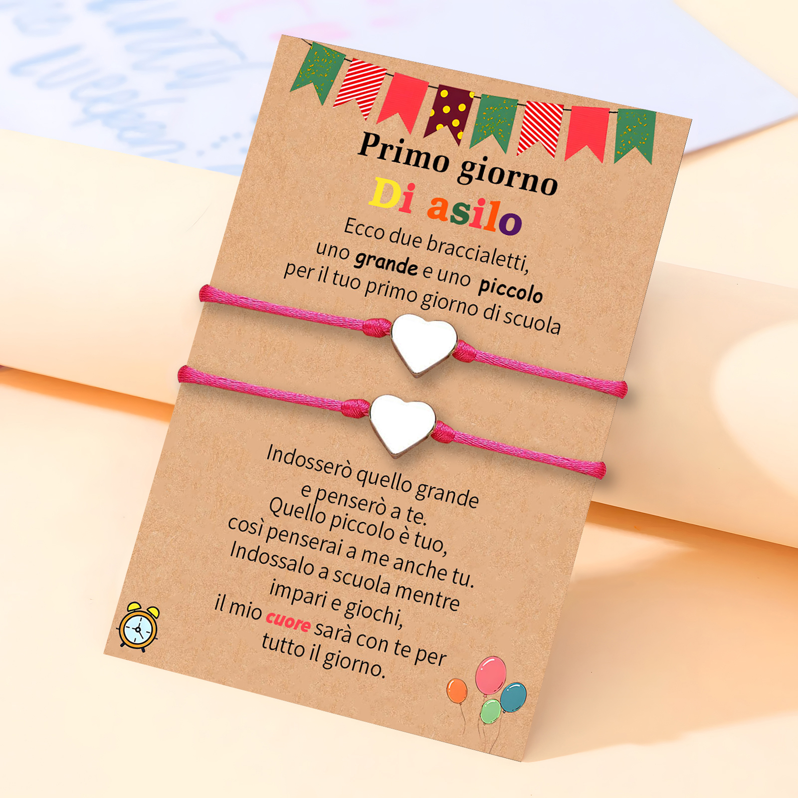 2PCS Braccialetto cuore regorabile regalo per bambina con carta
