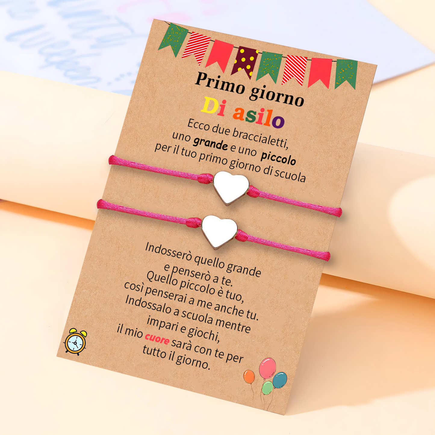 2PCS Braccialetto cuore regorabile regalo per bambina con carta