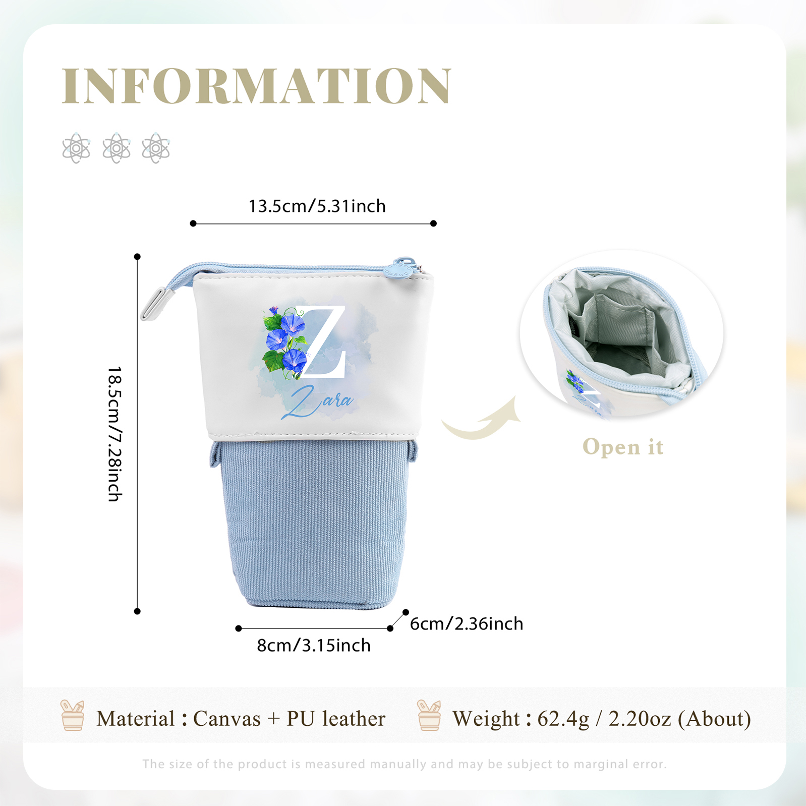 Astuccio per matite personalizzato con 1 nome e 1 lettera e 1 fiore di nascita regalo per scuola elementare bambini