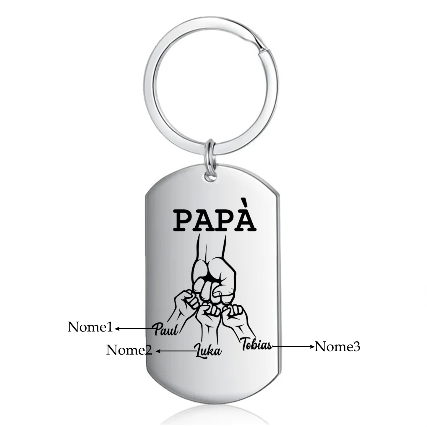 Non dimenticare mai che ti amo-Pugno a pugno Portachiavi 3 nomi regalo per papà