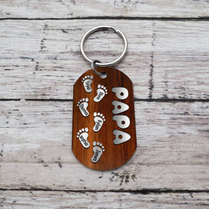 Jessemade IT Papà/Nonno-Portachiavi con piedino 6 nomi e 1 testo personalizzati regalo per papà/nonno