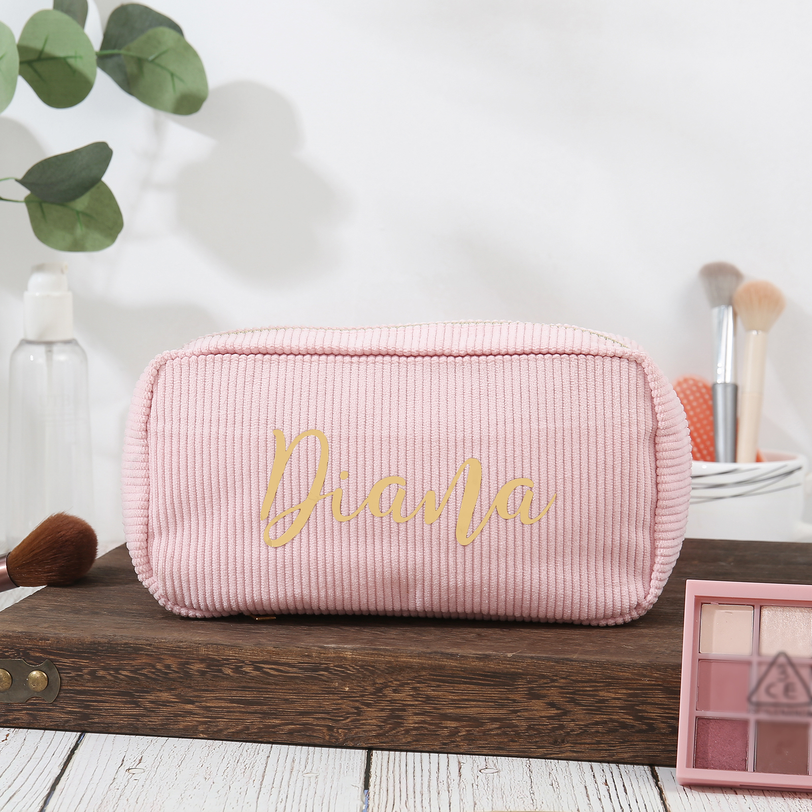 Borsa per cosmetici in velluto a coste per donna 1 nome personalizzato regalo per donna