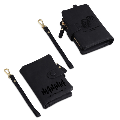 Portafoglio in PU pelle con 5 nomi & 2 testi & 1 foto personalizzati per mamma