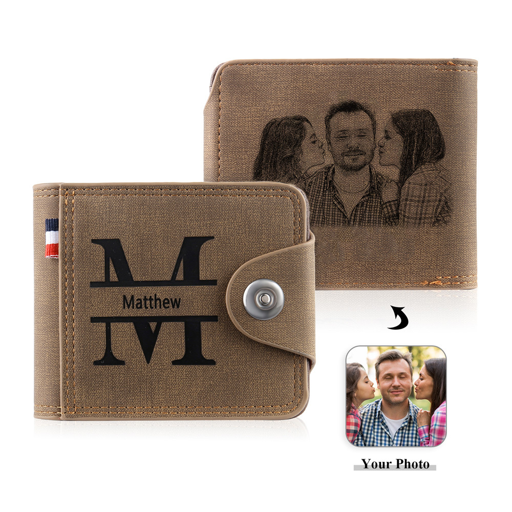 Portafoglio in PU pelle da uomo 1 nome 1 lettera e 1 foto personalizzabili regalo per uomo