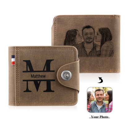 Portafoglio in PU pelle da uomo 1 nome 1 lettera e 1 foto personalizzabili regalo per uomo