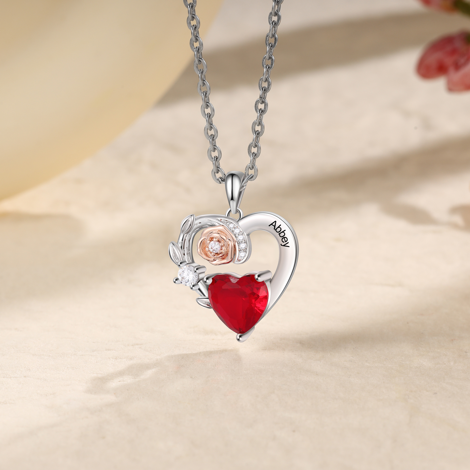 Collana per donna moglie amiche mamma regalo compleanno in 925 argento con 5A cuore pietra di nascita del mese