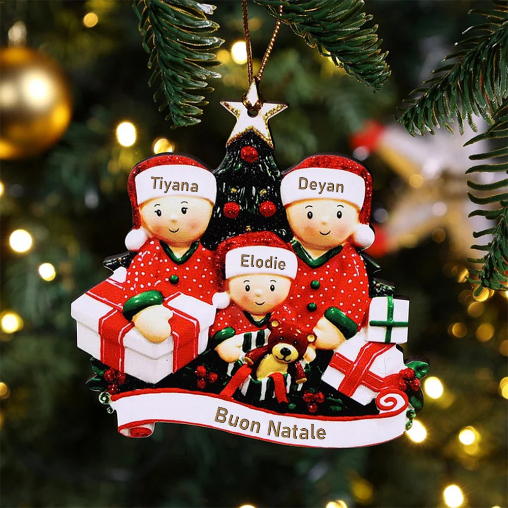 Ornamento Natalizio Personalizzato con 3 Nomi e 1 Testo Regalo di Natale in Legno per Famiglia | Jessemade