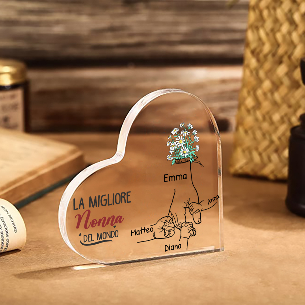La migliore nonna del mondo-Deco acrilico mano nella mano fiore per nonna 2-7 nomi personalizzabili