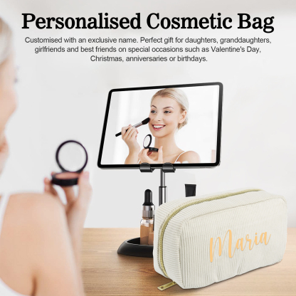 Borsa per cosmetici in velluto a coste per donna 1 nome personalizzato regalo per donna