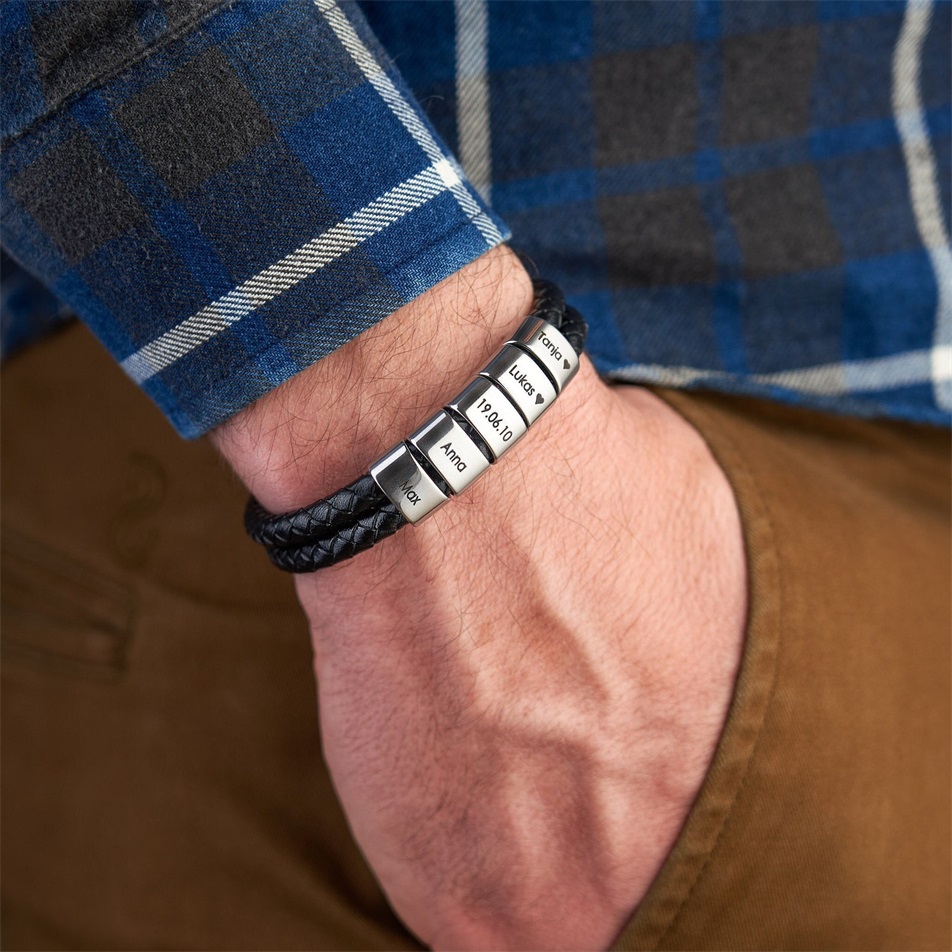 A MIO PAPÀ-Braccialetto Personalizzato in Pelle con Incisione di 2 Nomi | Regalo Speciale per Papà | Jessemade