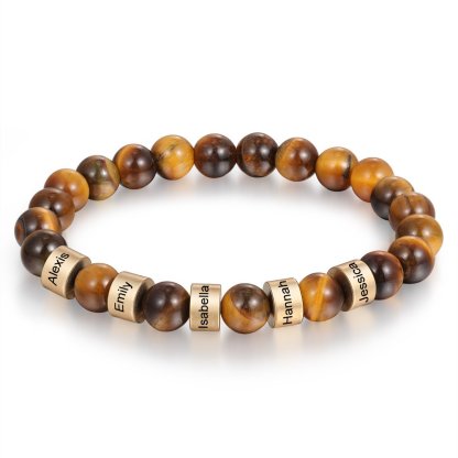Jessemade IT Braccialetto maschile 5 nomi personalizzato con occhio di tigre marrone pietre