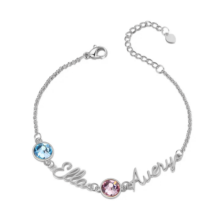 Braccialetto anello con 2 nomi e 2 pietre di nascita personalizzabili regalo per donna