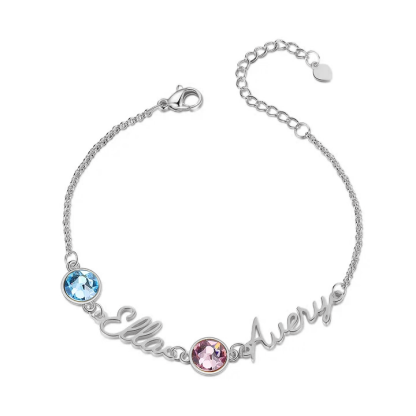 Braccialetto anello con 2 nomi e 2 pietre di nascita personalizzabili regalo per donna