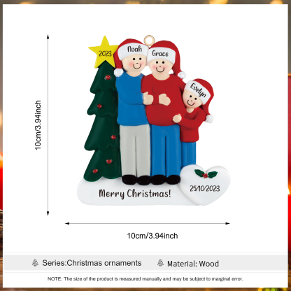 Ciondolo Familiare 2023 per albero di Natale 3 nomi personalizzabili