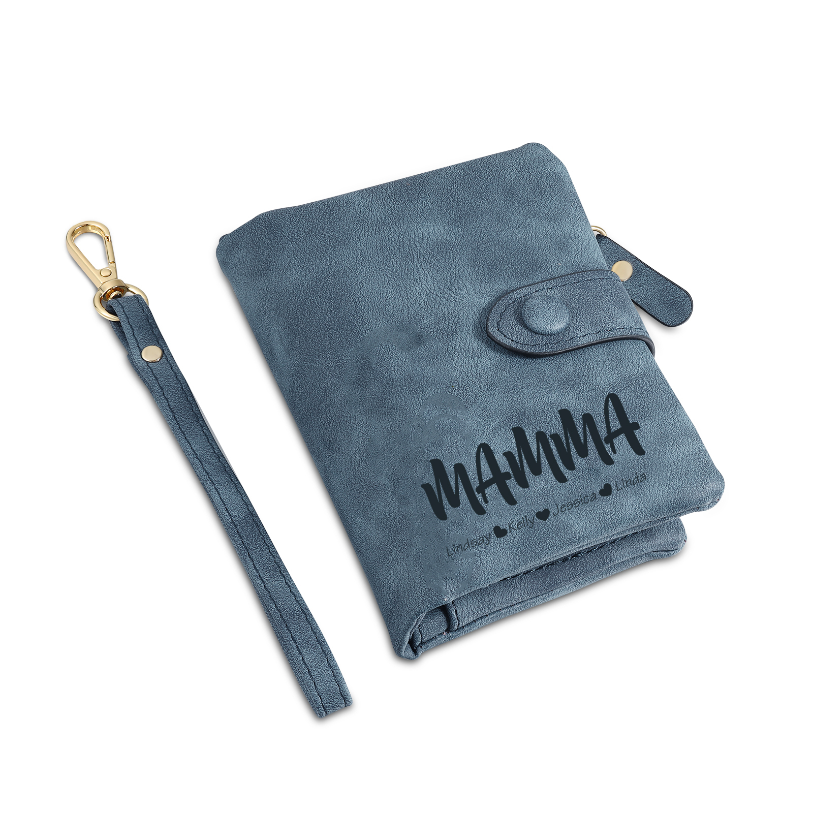 Portafoglio in PU pelle con 6 nomi & 2 testi & 1 foto personalizzati per mamma