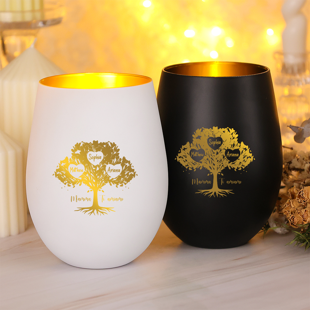 Portacandela personalizzato in vetro con albero genealogico, personalizzato con fino a 10 nomi