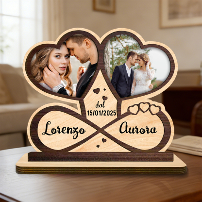 Targa in legno personalizzata con foto, nomi e data – Decorazione romantica per coppie